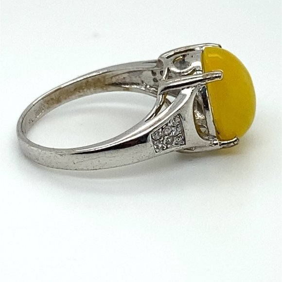Yellow Opal 3.71ct Platinum Finish Solid 925 Sterling Silver Ring - Picture 5 of 7